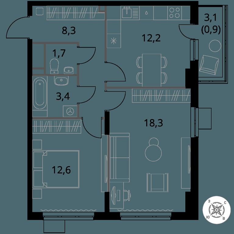 2-BD Apartment Sale, 57.4 sq. m. at Pervy Donskoj, zhiloy mikrorayon Sapronovo, derevnya Sapronovo, Leninskiy City District, Moscow Region, Russia #1 2-BD Apartment Sale, 57.4 sq. m. at Pervy Donskoj, zhiloy mikrorayon Sapronovo, derevnya Sapronovo, Leninskiy City District, Moscow Region, Russia #1