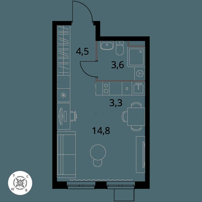 Apartment Sale, 26.2 sq. m. at Pervy Donskoj, zhiloy mikrorayon Sapronovo, derevnya Sapronovo, Leninskiy City District, Moscow Region, Russia #1 Apartment Sale, 26.2 sq. m. at Pervy Donskoj, zhiloy mikrorayon Sapronovo, derevnya Sapronovo, Leninskiy City District, Moscow Region, Russia #1