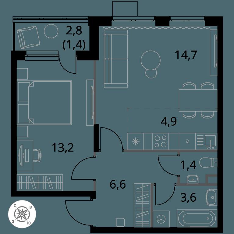 2-BD Apartment Sale, 45.8 sq. m. at Pervy Donskoj, zhiloy mikrorayon Sapronovo, derevnya Sapronovo, Leninskiy City District, Moscow Region, Russia #1