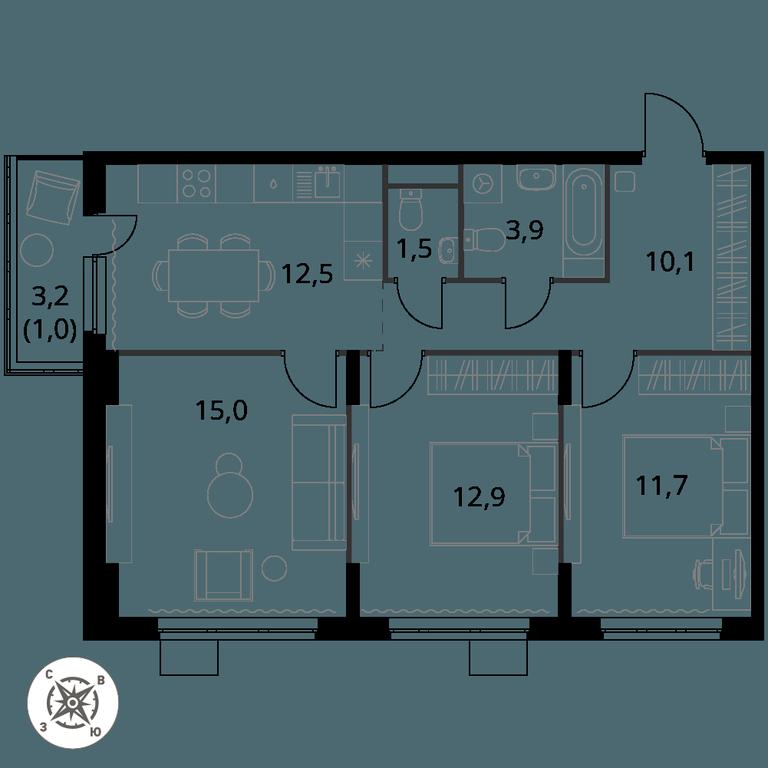 3-BD Apartment Sale, 68.6 sq. m. at Pervy Donskoj, zhiloy mikrorayon Sapronovo, derevnya Sapronovo, Leninskiy City District, Moscow Region, Russia #1 3-BD Apartment Sale, 68.6 sq. m. at Pervy Donskoj, zhiloy mikrorayon Sapronovo, derevnya Sapronovo, Leninskiy City District, Moscow Region, Russia #1