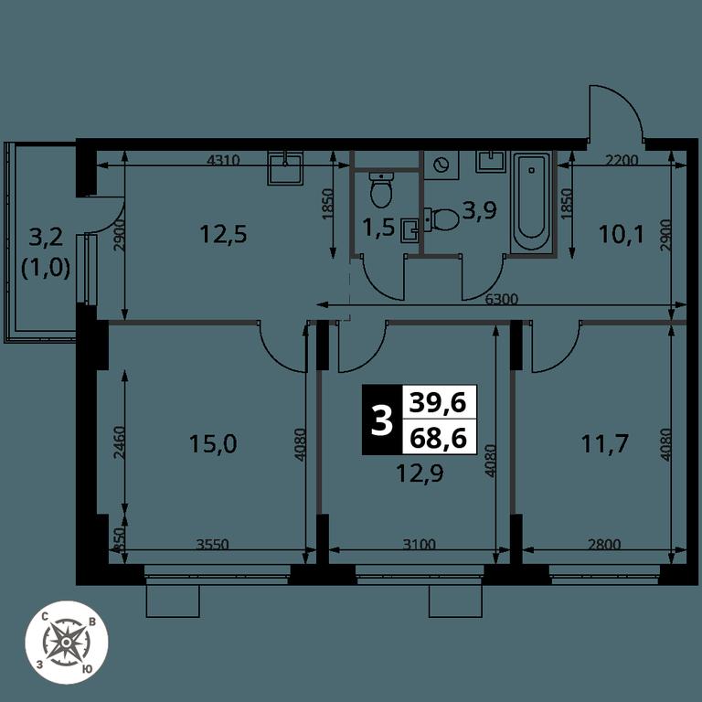3-BD Apartment Sale, 68.6 sq. m. at Pervy Donskoj, zhiloy mikrorayon Sapronovo, derevnya Sapronovo, Leninskiy City District, Moscow Region, Russia #2 3-BD Apartment Sale, 68.6 sq. m. at Pervy Donskoj, zhiloy mikrorayon Sapronovo, derevnya Sapronovo, Leninskiy City District, Moscow Region, Russia #2