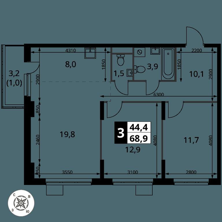 3-BD Apartment Sale, 68.9 sq. m. at Pervy Donskoj, zhiloy mikrorayon Sapronovo, derevnya Sapronovo, Leninskiy City District, Moscow Region, Russia #2 3-BD Apartment Sale, 68.9 sq. m. at Pervy Donskoj, zhiloy mikrorayon Sapronovo, derevnya Sapronovo, Leninskiy City District, Moscow Region, Russia #2