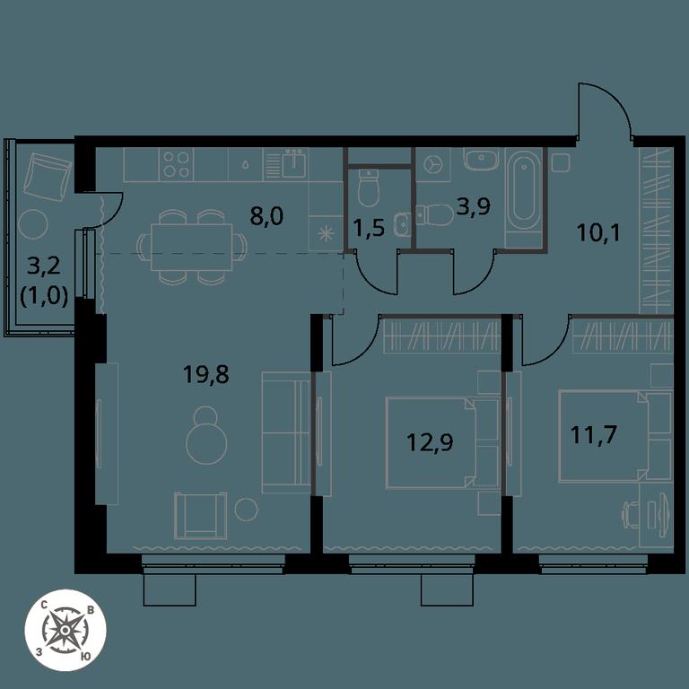 3-BD Apartment Sale, 68.9 sq. m. at Pervy Donskoj, zhiloy mikrorayon Sapronovo, derevnya Sapronovo, Leninskiy City District, Moscow Region, Russia #1 3-BD Apartment Sale, 68.9 sq. m. at Pervy Donskoj, zhiloy mikrorayon Sapronovo, derevnya Sapronovo, Leninskiy City District, Moscow Region, Russia #1