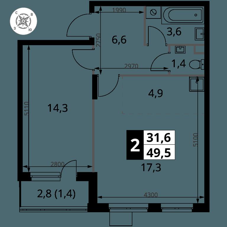 2-BD Apartment Sale, 49.5 sq. m. at Pervy Donskoj, zhiloy mikrorayon Sapronovo, derevnya Sapronovo, Leninskiy City District, Moscow Region, Russia #2
