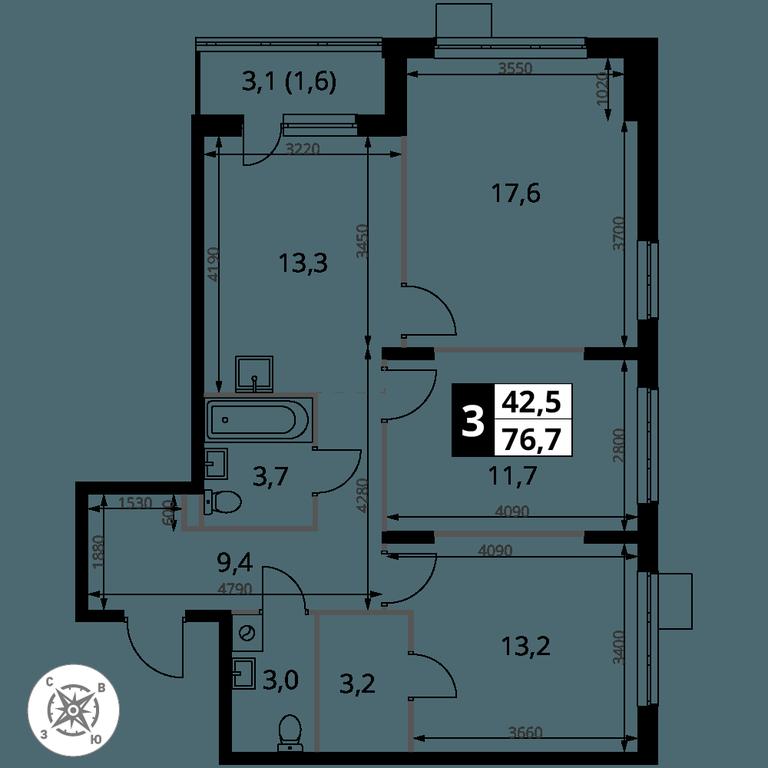 3-BD Apartment Sale, 76.7 sq. m. at Pervy Donskoj, zhiloy mikrorayon Sapronovo, derevnya Sapronovo, Leninskiy City District, Moscow Region, Russia #2
