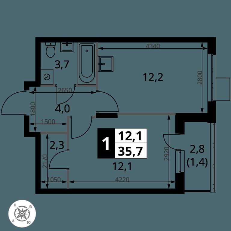 1-BD Apartment Sale, 35.7 sq. m. at Pervy Donskoj, zhiloy mikrorayon Sapronovo, derevnya Sapronovo, Leninskiy City District, Moscow Region, Russia #2