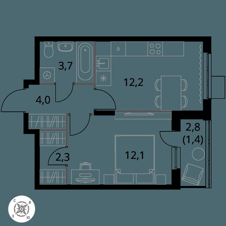 1-BD Apartment Sale, 35.7 sq. m. at Pervy Donskoj, zhiloy mikrorayon Sapronovo, derevnya Sapronovo, Leninskiy City District, Moscow Region, Russia #1