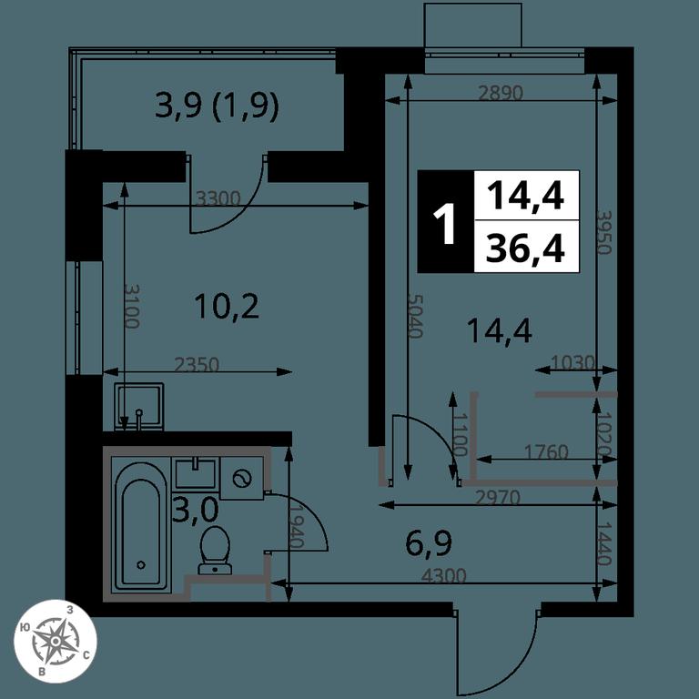 1-BD Apartment Sale, 36.4 sq. m. at Pervy Donskoj, zhiloy mikrorayon Sapronovo, derevnya Sapronovo, Leninskiy City District, Moscow Region, Russia #2