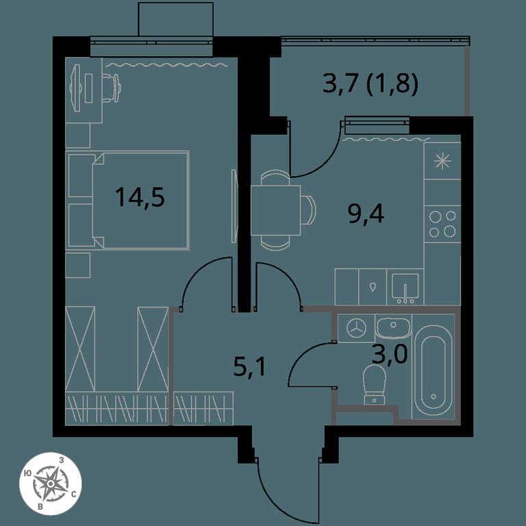 1-BD Apartment Sale, 33.8平方米 at Pervy Donskoj, zhiloy mikrorayon Sapronovo, derevnya Sapronovo, Leninskiy City District, Moscow Region, Russia #1