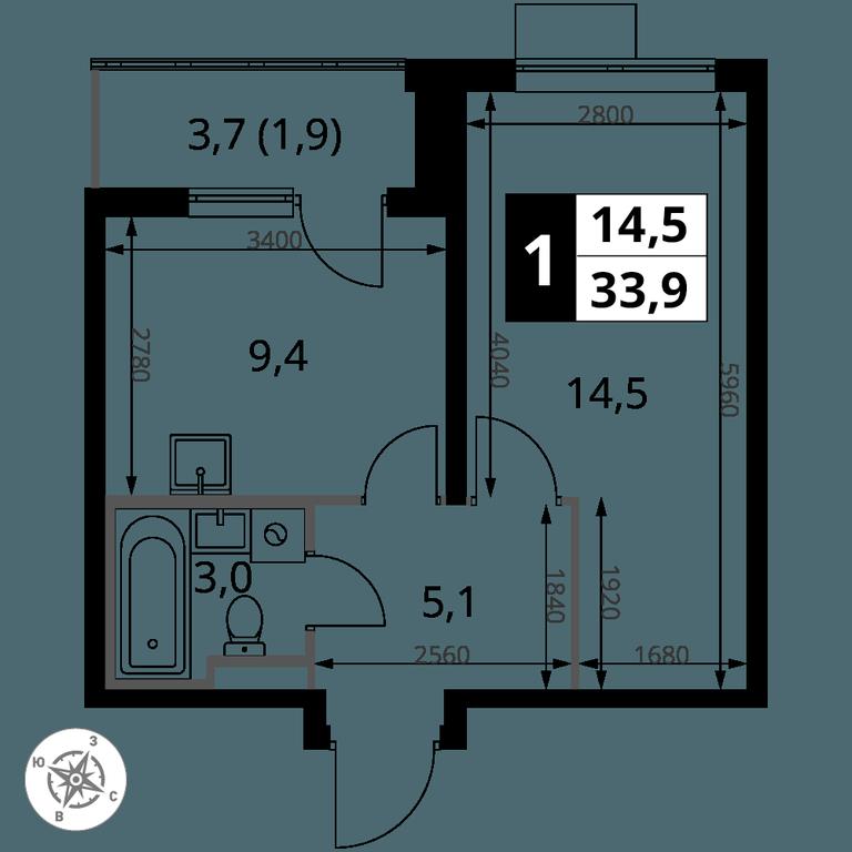 1-BD Apartment Sale, 33.9 sq. m. at Pervy Donskoj, zhiloy mikrorayon Sapronovo, derevnya Sapronovo, Leninskiy City District, Moscow Region, Russia #2