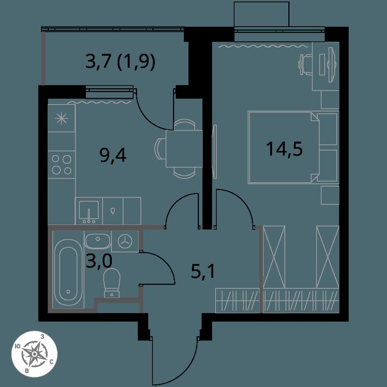 1-BD Apartment Sale, 33.9 sq. m. at Pervy Donskoj, zhiloy mikrorayon Sapronovo, derevnya Sapronovo, Leninskiy City District, Moscow Region, Russia #1