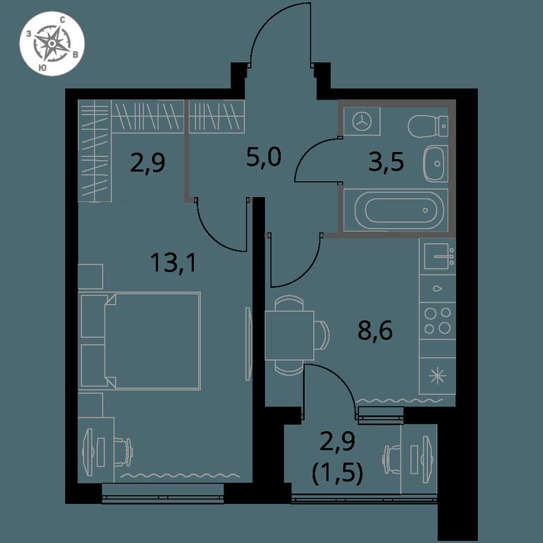 1-BD Apartment Sale, 34.6平方米 at Pervy Donskoj, zhiloy mikrorayon Sapronovo, derevnya Sapronovo, Leninskiy City District, Moscow Region, Russia #1 1-BD Apartment Sale, 34.6平方米 at Pervy Donskoj, zhiloy mikrorayon Sapronovo, derevnya Sapronovo, Leninskiy City District, Moscow Region, Russia #1