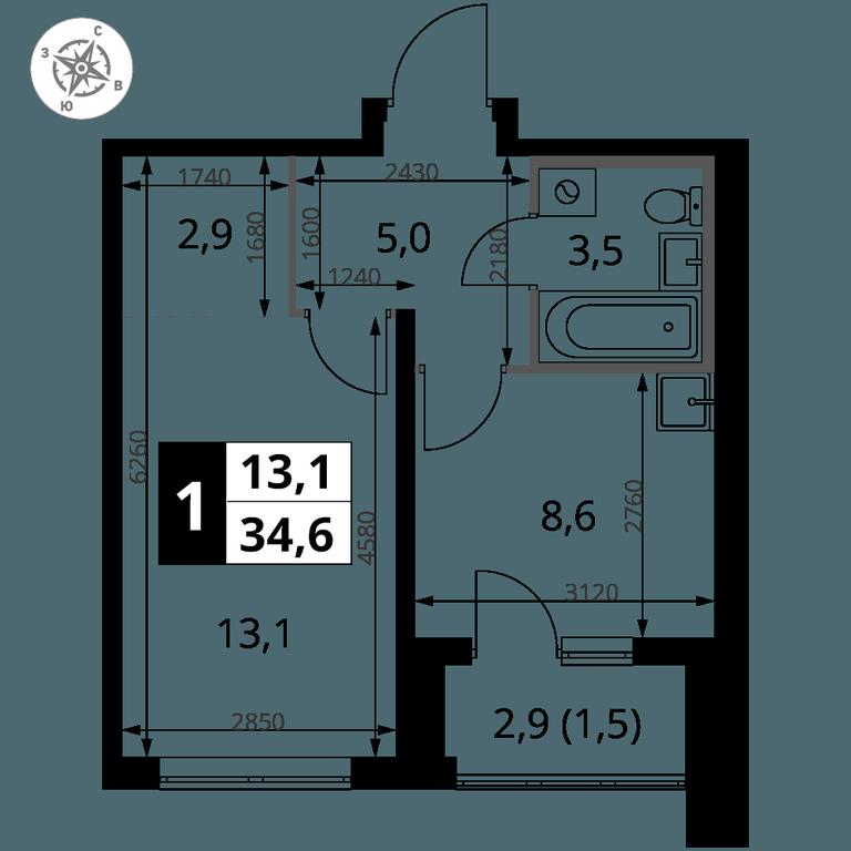 1-BD Apartment Sale, 34.6平方米 at Pervy Donskoj, zhiloy mikrorayon Sapronovo, derevnya Sapronovo, Leninskiy City District, Moscow Region, Russia #2 1-BD Apartment Sale, 34.6平方米 at Pervy Donskoj, zhiloy mikrorayon Sapronovo, derevnya Sapronovo, Leninskiy City District, Moscow Region, Russia #2