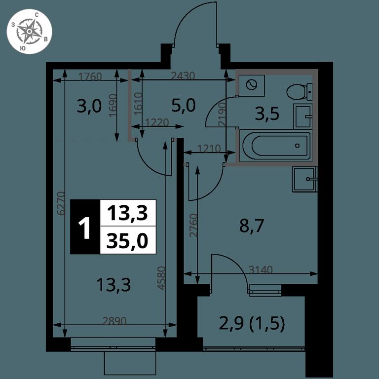 1-BD Apartment Sale, 35 sq. m. at Pervy Donskoj, zhiloy mikrorayon Sapronovo, derevnya Sapronovo, Leninskiy City District, Moscow Region, Russia #2