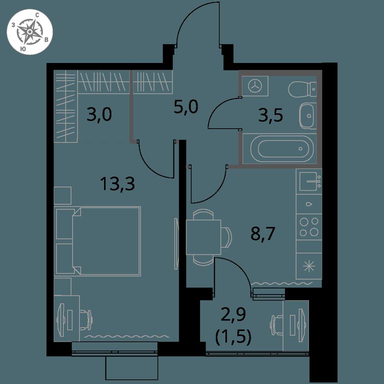 1-BD Apartment Sale, 35 sq. m. at Pervy Donskoj, zhiloy mikrorayon Sapronovo, derevnya Sapronovo, Leninskiy City District, Moscow Region, Russia #1