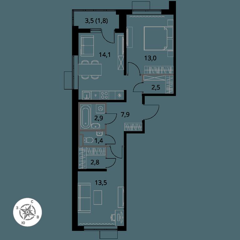 2-BD Apartment Sale, 59.9 sq. m. at Pervy Donskoj, zhiloy mikrorayon Sapronovo, derevnya Sapronovo, Leninskiy City District, Moscow Region, Russia #1 2-BD Apartment Sale, 59.9 sq. m. at Pervy Donskoj, zhiloy mikrorayon Sapronovo, derevnya Sapronovo, Leninskiy City District, Moscow Region, Russia #1
