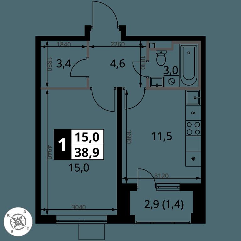 1-BD Apartment Sale, 38.9 sq. m. at Pervy Donskoj, zhiloy mikrorayon Sapronovo, derevnya Sapronovo, Leninskiy City District, Moscow Region, Russia #2
