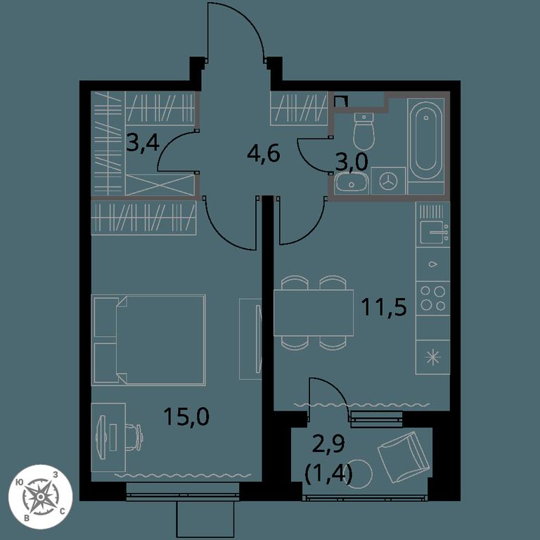 1-BD Apartment Sale, 38.9 sq. m. at Pervy Donskoj, zhiloy mikrorayon Sapronovo, derevnya Sapronovo, Leninskiy City District, Moscow Region, Russia #1
