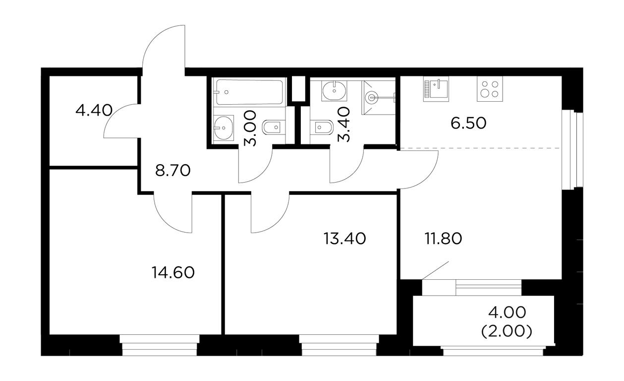 2-BD Apartment Sale, 67.8平方米 at Belyi Grad, Tsentralnaya Street, 1, Mytischi, Moscow Region, Russia #1