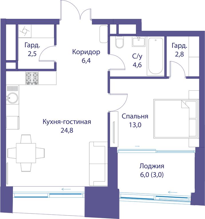 1-BD Apartment Sale, 57.1 sq. m. at Reka, Michurinsky Avenue, 60к1, Moscow, Russia #1 1-BD Apartment Sale, 57.1 sq. m. at Reka, Michurinsky Avenue, 60к1, Moscow, Russia #1