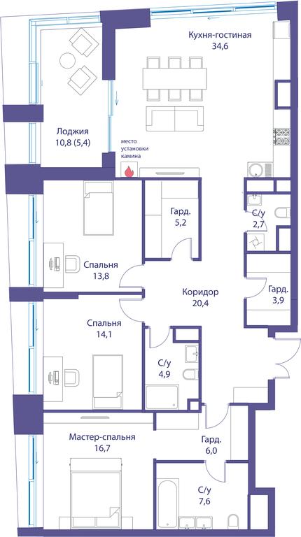 3-BD Apartment Sale, 135 sq. m. at Reka, Michurinsky Avenue, 60к1, Moscow, Russia #1