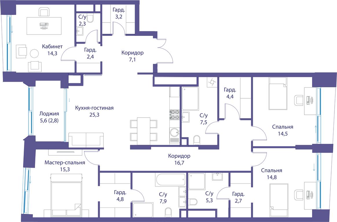 4-BD Apartment Sale, 151.2平方米 at Reka, Michurinsky Avenue, 60к1, Moscow, Russia #1