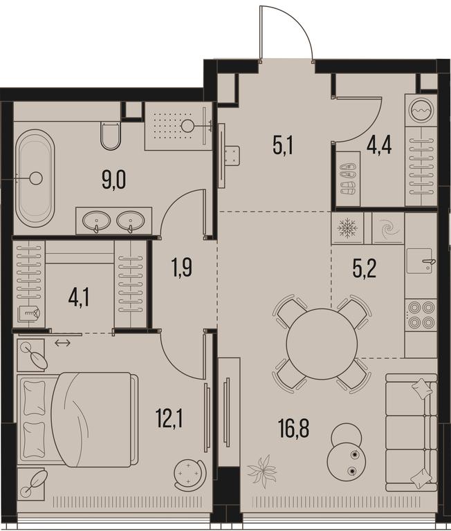 1-BD Apartment Sale, 58.6平方米 at High Life, Letnikovskaya Street, 11/10с1, Moscow, Russia #1