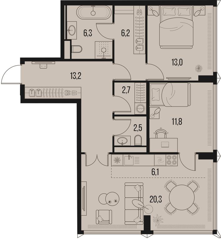 2-BD Apartment Sale, 82.1平方米 at High Life, Letnikovskaya Street, 11/10с1, Moscow, Russia #1