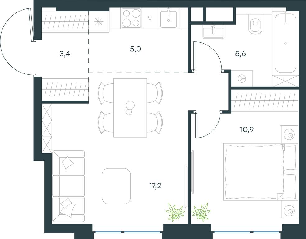 1-BD Apartment Sale, 42.1平方米 at Level Michurinskiy, Озёрная улица, вл1, Москва, Россия #1
