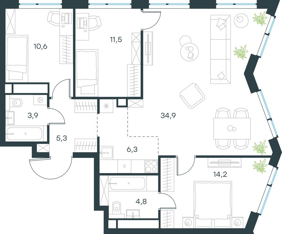 3-BD Apartment Sale, 91.5 sq. m. at Level Michurinskiy, Озёрная улица, вл1, Москва, Россия #1 3-BD Apartment Sale, 91.5 sq. m. at Level Michurinskiy, Озёрная улица, вл1, Москва, Россия #1