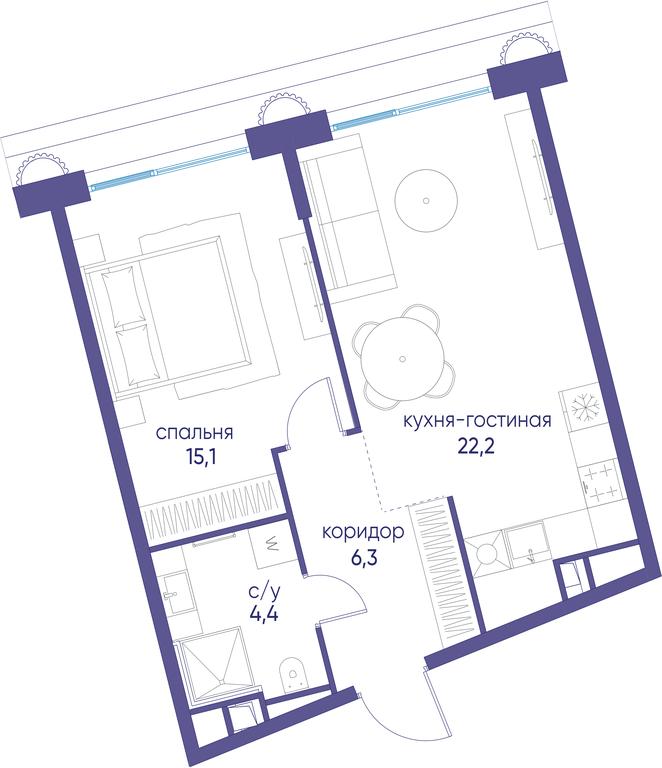 1-BD Apartment Sale, 47.6平方米 at Ostrov, Nizhnye Mnyovniki Street, 37Ас4, Moscow, Russia #1 1-BD Apartment Sale, 47.6平方米 at Ostrov, Nizhnye Mnyovniki Street, 37Ас4, Moscow, Russia #1