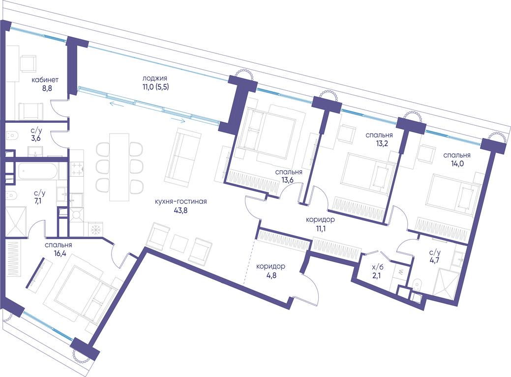 5-BD Apartment Sale, 148.7 sq. m. at Ostrov, Nizhnye Mnyovniki Street, 37Ас4, Moscow, Russia #1