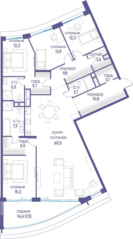 5-BD Apartment Sale, 177 sq. m. at Ostrov, Nizhnye Mnyovniki Street, 37Ас4, Moscow, Russia #1