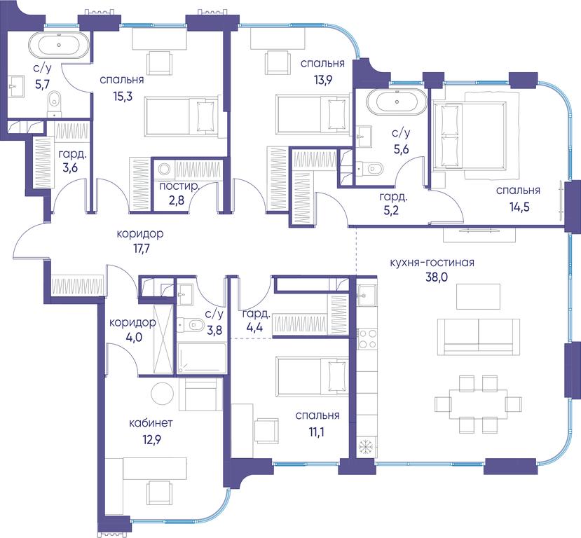 5-BD Apartment Sale, 158.9 sq. m. at Ostrov, Nizhnye Mnyovniki Street, 37Ас4, Moscow, Russia #1 5-BD Apartment Sale, 158.9 sq. m. at Ostrov, Nizhnye Mnyovniki Street, 37Ас4, Moscow, Russia #1