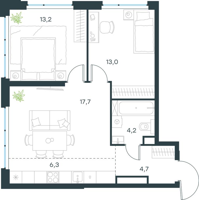 2-BD Apartment Sale, 59.1 sq. m. at Level Michurinskiy, Озёрная улица, вл1, Москва, Россия #1 2-BD Apartment Sale, 59.1 sq. m. at Level Michurinskiy, Озёрная улица, вл1, Москва, Россия #1