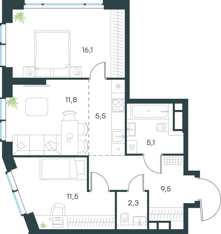 2-BD Apartment Sale, 61.8 sq. m. at Level Michurinskiy, Озёрная улица, вл1, Москва, Россия #1 2-BD Apartment Sale, 61.8 sq. m. at Level Michurinskiy, Озёрная улица, вл1, Москва, Россия #1