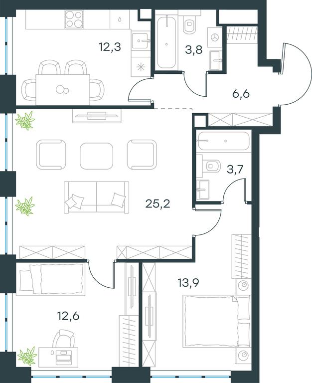 2-BD Apartment Sale, 78.1平方米 at Level Michurinskiy, Озёрная улица, вл1, Москва, Россия #1 2-BD Apartment Sale, 78.1平方米 at Level Michurinskiy, Озёрная улица, вл1, Москва, Россия #1