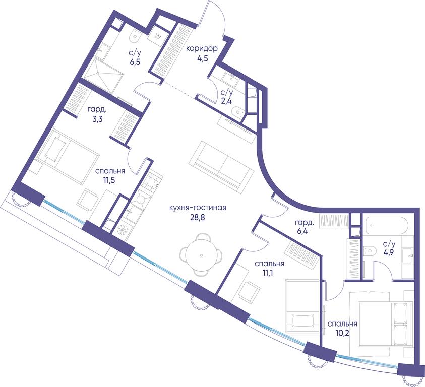 3-BD Apartment Sale, 89.7 sq. m. at Ostrov, Nizhnye Mnyovniki Street, 37Ас4, Moscow, Russia #1 3-BD Apartment Sale, 89.7 sq. m. at Ostrov, Nizhnye Mnyovniki Street, 37Ас4, Moscow, Russia #1
