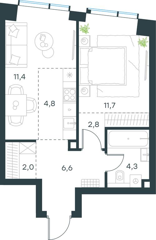 1-BD Apartment Sale, 43.6 sq. m. at Paveletskaya City, Dubininskaya Street, 59, Moscow, Russia #1
