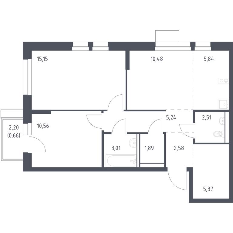 1-BD Apartment Sale, 62.5 sq. m. at Kvartal Aviatorov, ulitsa Koldunova, Aviatorov Microdistrict, Balashikha, Moscow Region, Russia #1
