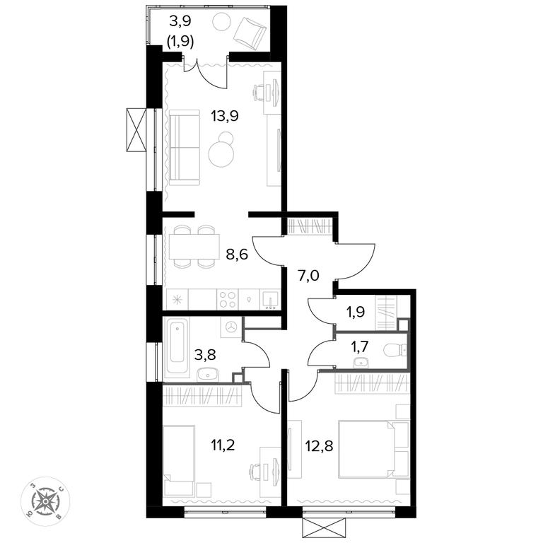 3-BD Apartment Sale, 63.2 sq. m. at Pervyi Leningradskiy, Pervy Leningradskiy Residential Complex, Moscow, Russia #1 3-BD Apartment Sale, 63.2 sq. m. at Pervyi Leningradskiy, Pervy Leningradskiy Residential Complex, Moscow, Russia #1