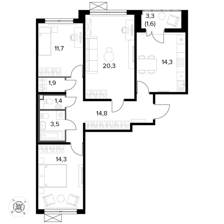 3-BD Apartment Sale, 84.1平方米 at Pervyi Leningradskiy, Pervy Leningradskiy Residential Complex, Moscow, Russia #1 3-BD Apartment Sale, 84.1平方米 at Pervyi Leningradskiy, Pervy Leningradskiy Residential Complex, Moscow, Russia #1