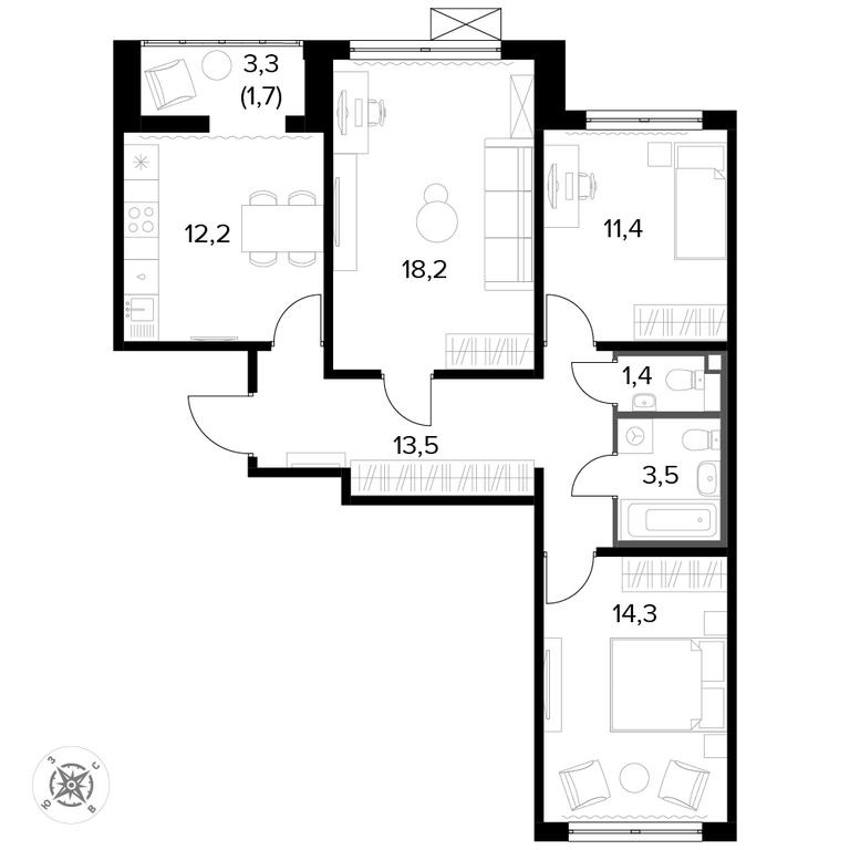 3-BD Apartment Sale, 76.4 sq. m. at Pervyi Leningradskiy, Pervy Leningradskiy Residential Complex, Moscow, Russia #1 3-BD Apartment Sale, 76.4 sq. m. at Pervyi Leningradskiy, Pervy Leningradskiy Residential Complex, Moscow, Russia #1