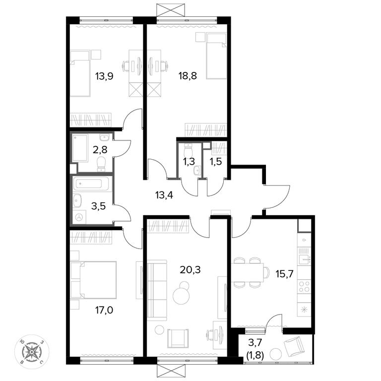 4-BD Apartment Sale, 110.1平方米 at Pervyi Leningradskiy, Pervy Leningradskiy Residential Complex, Moscow, Russia #1