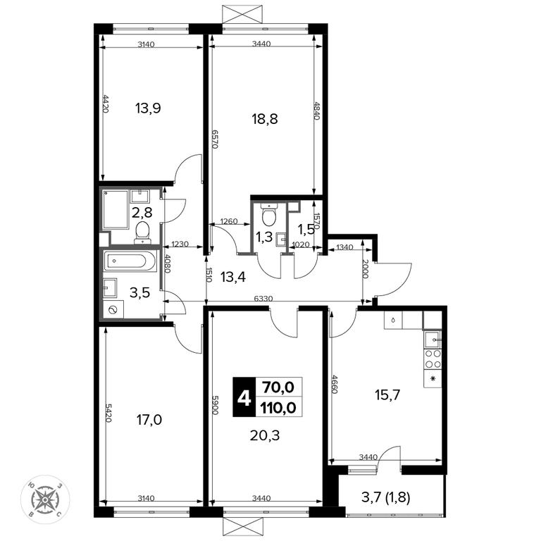 4-BD Apartment Sale, 110.1平方米 at Pervyi Leningradskiy, Pervy Leningradskiy Residential Complex, Moscow, Russia #2