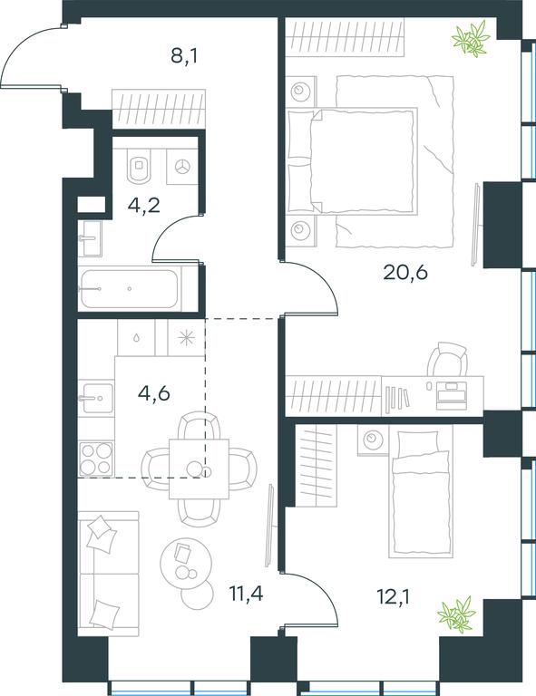 2-BD Apartment Sale, 61 sq. m. at Paveletskaya City, Dubininskaya Street, 59, Moscow, Russia #1