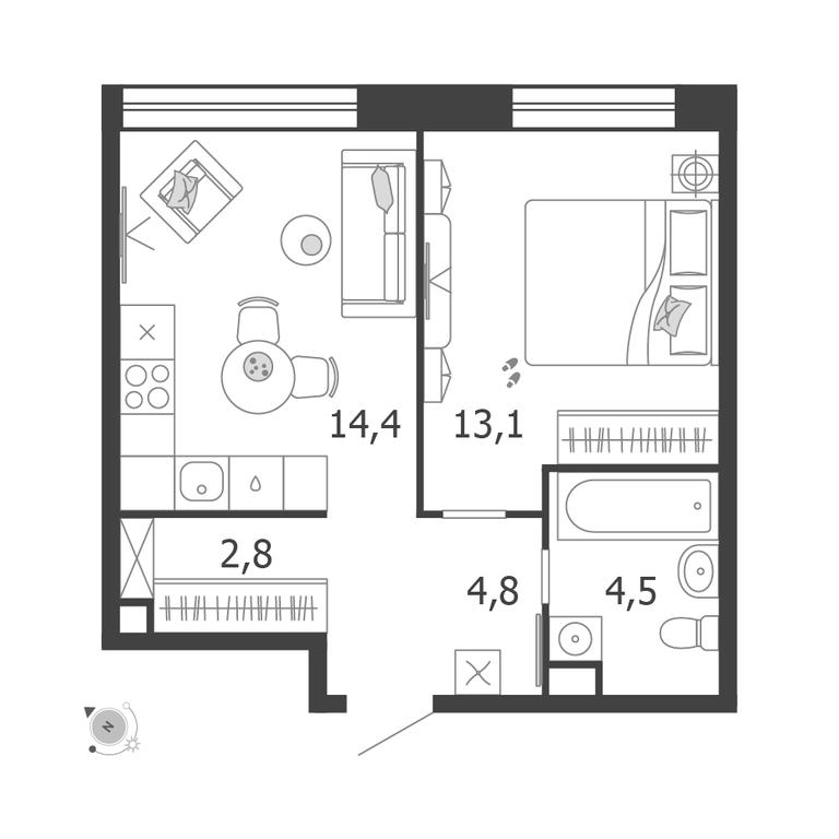 1-BD Apartment Sale, 39.6 sq. m. at Shagal, Автозаводская улица, 23, Москва, Россия #1
