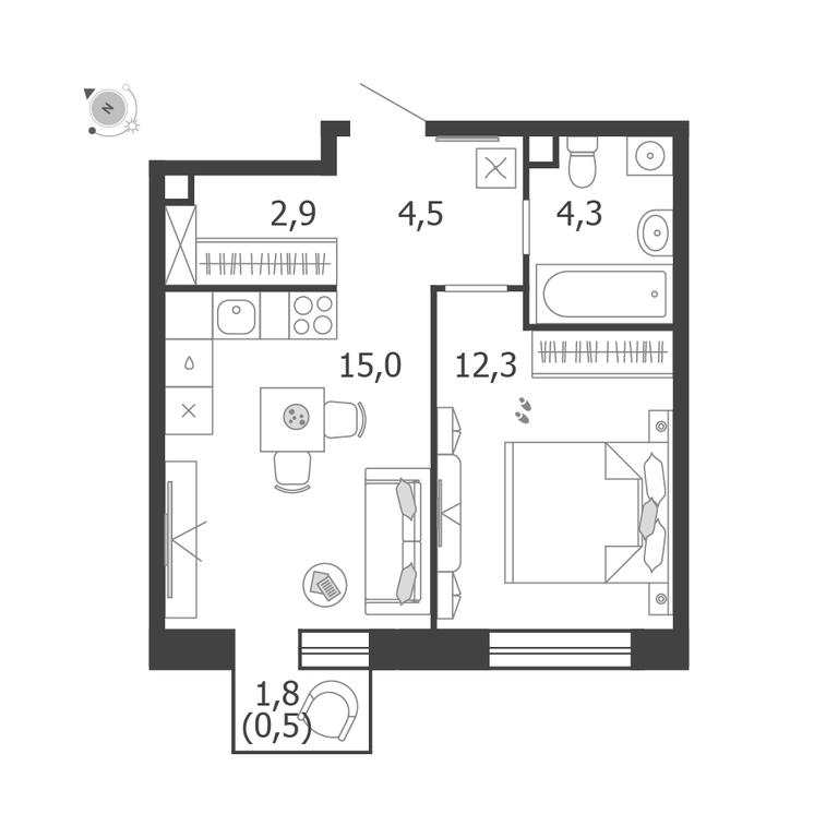 1-BD Apartment Sale, 39.5 sq. m. at Shagal, Автозаводская улица, 23, Москва, Россия #1