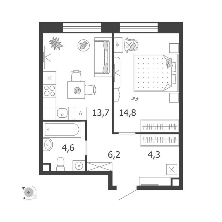 1-BD Apartment Sale, 43.6 sq. m. at Shagal, Автозаводская улица, 23, Москва, Россия #1 1-BD Apartment Sale, 43.6 sq. m. at Shagal, Автозаводская улица, 23, Москва, Россия #1