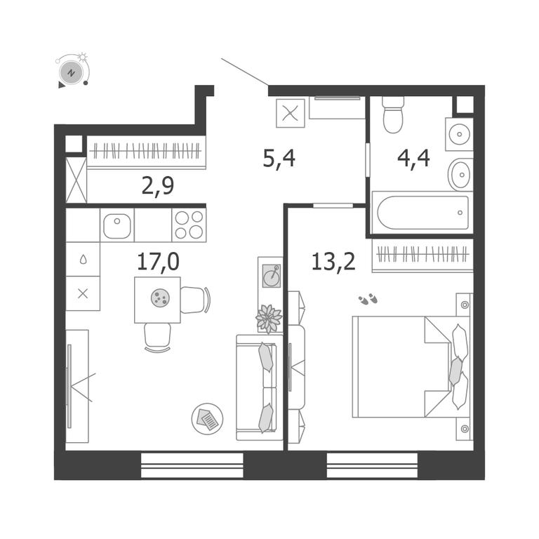 1-BD Apartment Sale, 42.9 sq. m. at Shagal, Автозаводская улица, 23, Москва, Россия #1